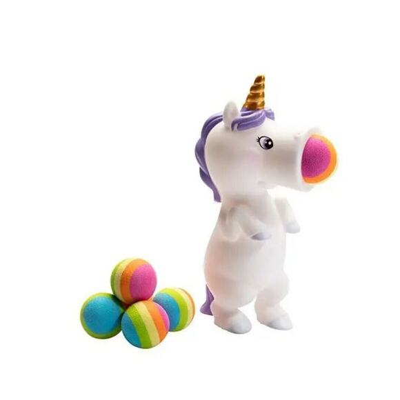 Hog Wild White Unicorn Popper Toy Shoot Foam Balls Up to 20 Feet 6 Rainbow - Picture 3 of 6